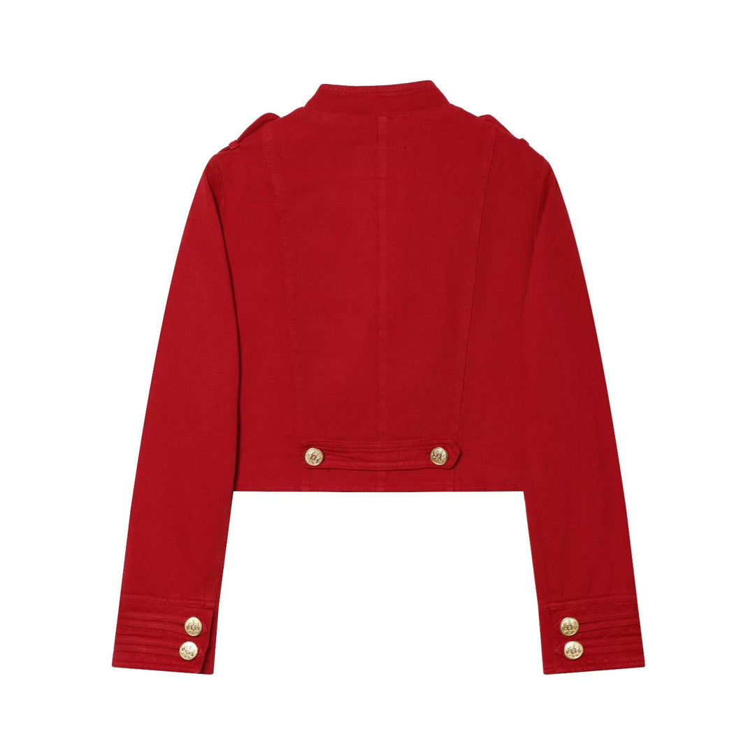 Women's Short Military-Inspired Jacket with Stand Collar and Decorative Buttons Mune Fashion