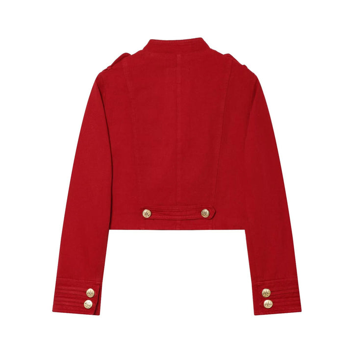 Women's Short Military-Inspired Jacket with Stand Collar and Decorative Buttons Mune Fashion