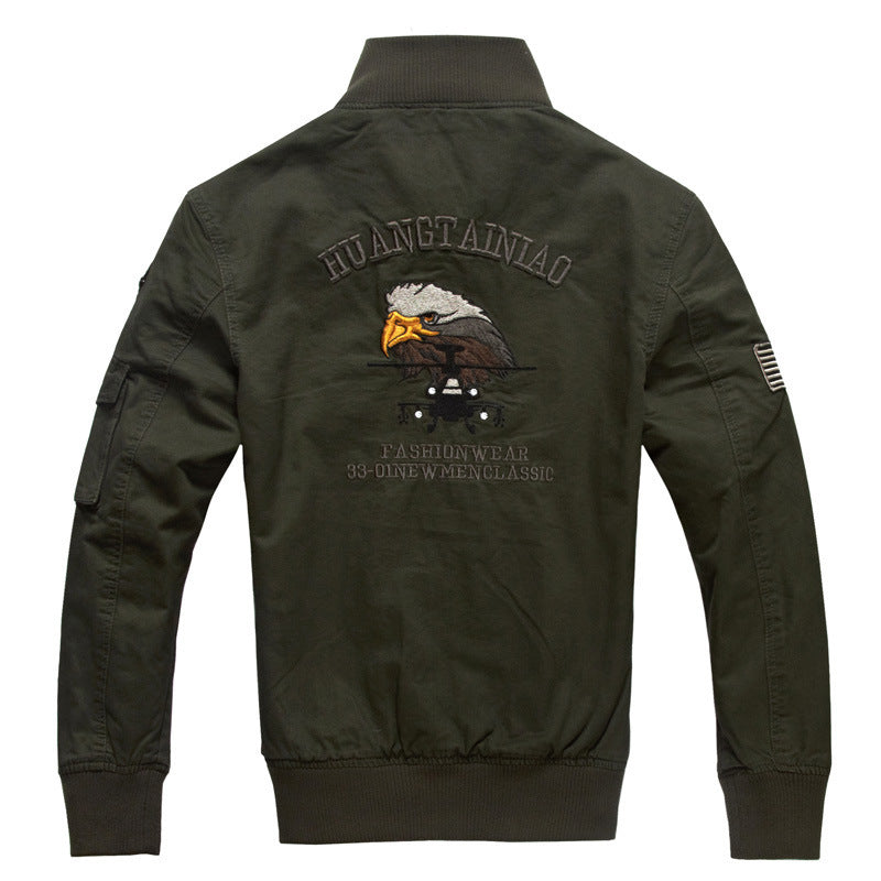 Men's nan field bomber jacket in pilot style with embroidered emblems, ribbed collar, and multifunctional arm pocket Mune Fashion