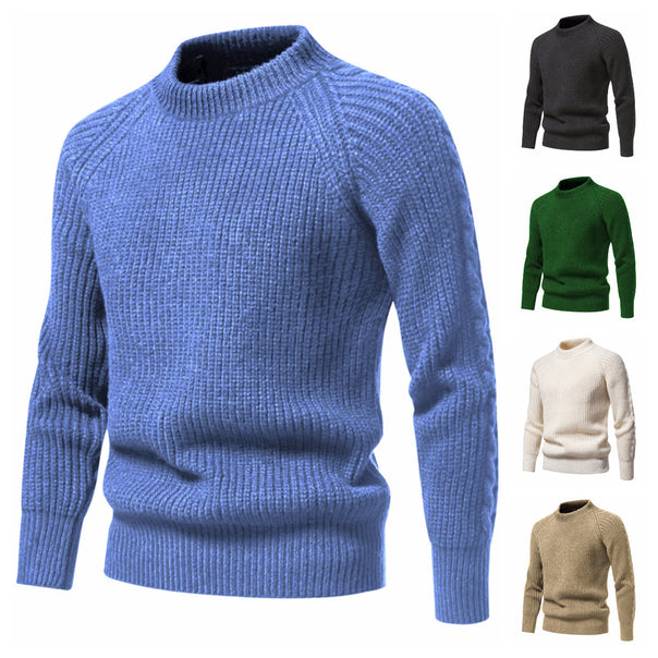 Men's fine knit pullover with short roll neck, raglan sleeves, and textured waffle look Mune Fashion