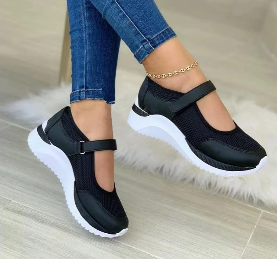 Women's Breathable Mary-Jane Sneakers with Velcro and Wedge Sole Mune Fashion