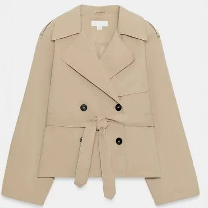 Women Cropped double-breasted trench jacket with belt and boxy silhouette Mune Fashion