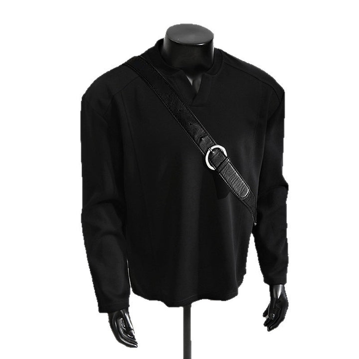 Men's Oversize Long Sleeve Shirt with V Notch Collar, minimalist cut and soft cotton blend Mune Fashion