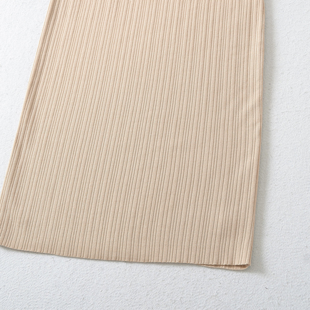 Women's Ribbed Midi Dress with Square Neckline and Three-Quarter Sleeves Mune Fashion