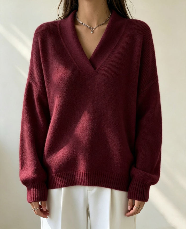 Women Cashmere-Touch V-Neck Relax Sweater with Raglan Sleeves Mune Fashion
