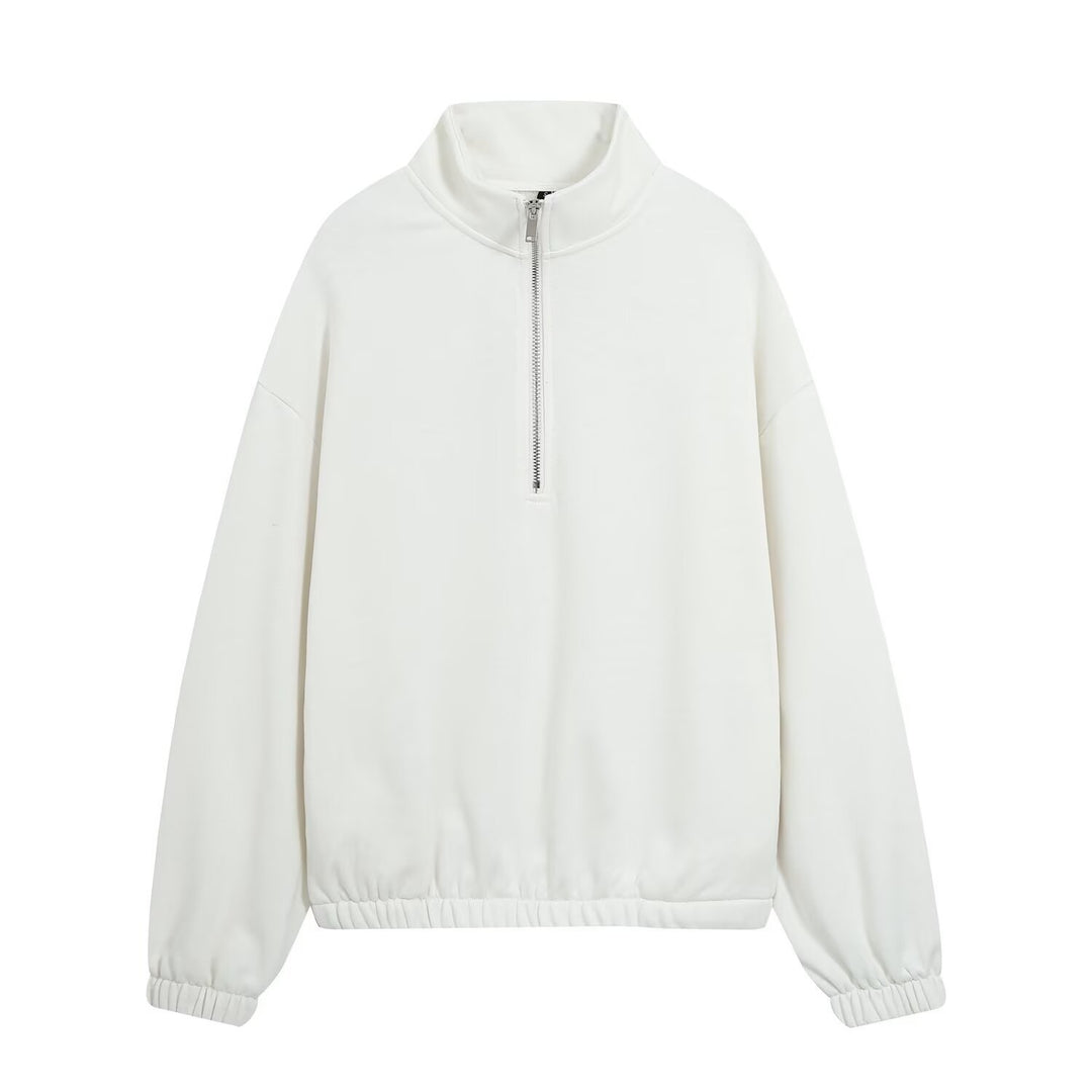 Women’s oversized pullover with half zip stand collar, elastic hem, and drop shoulders Mune Fashion