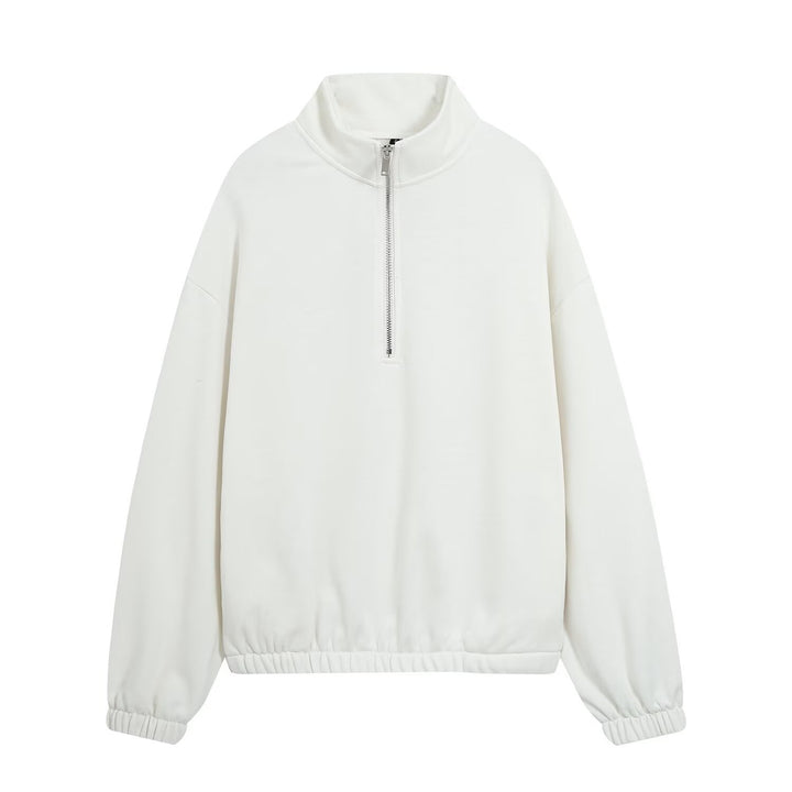 Women’s oversized pullover with half zip stand collar, elastic hem, and drop shoulders Mune Fashion