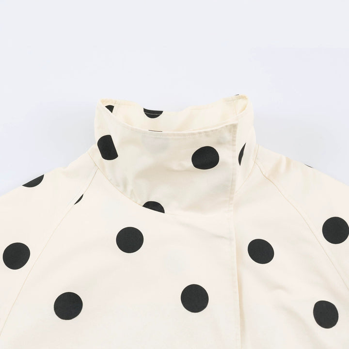Women's Oversize Dot Bomber Jacket with High Stand Collar and Elastic Hem Mune Fashion