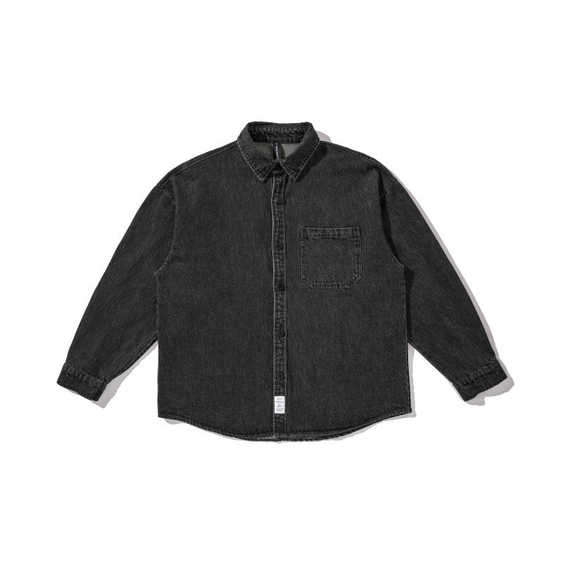 Unisex Boxy Oversized Denim Shirt Jacket with Chest Pocket and Distressed Look Mune Fashion