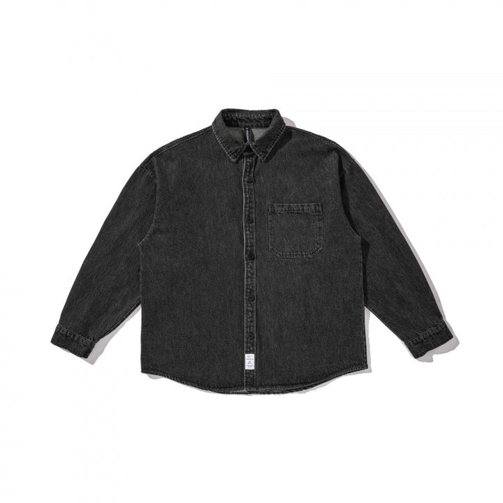 Unisex Boxy Oversized Denim Shirt Jacket with Chest Pocket and Distressed Look Mune Fashion