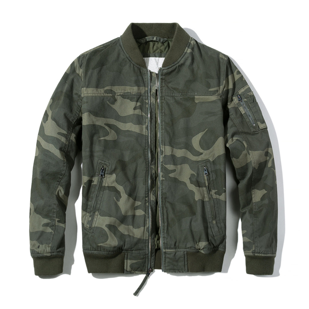 Men's Lightweight Bomber Jacket made of Cotton Blend with Ribbed Collar and Arm Pocket Mune Fashion