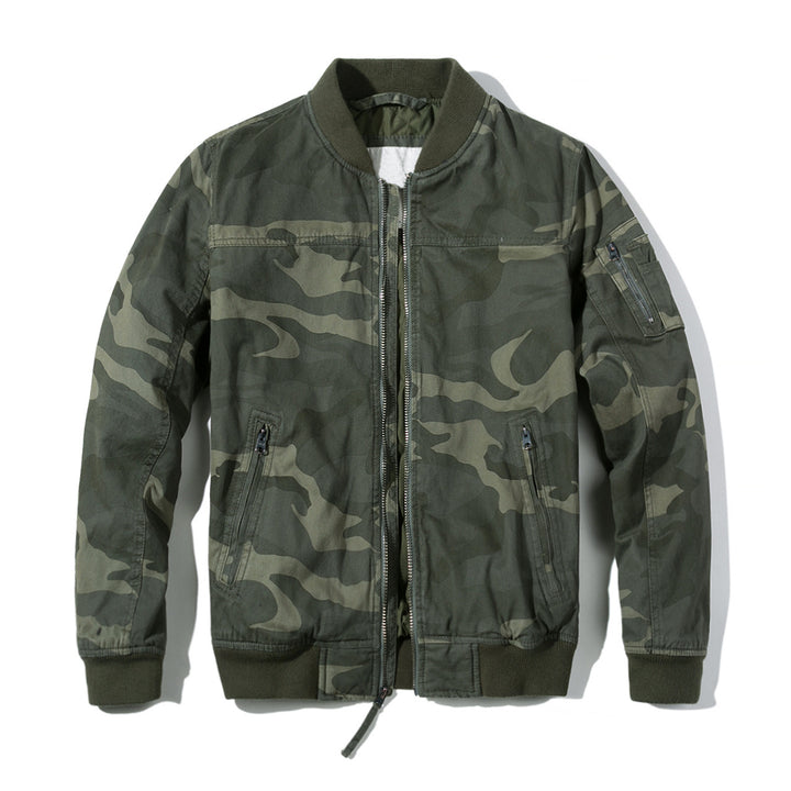 Men's Lightweight Bomber Jacket made of Cotton Blend with Ribbed Collar and Arm Pocket Mune Fashion