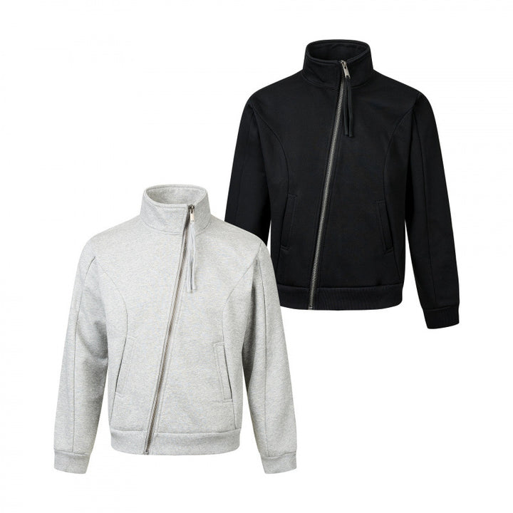 Unisex Short-cut Sporty Zip Jacket with diagonal zip, stand-up collar and side pockets Mune Fashion