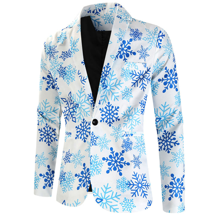 Men's Christmas three-piece suit set with jacket, vest, and trousers in all-over reindeer-tree pattern Mune Fashion