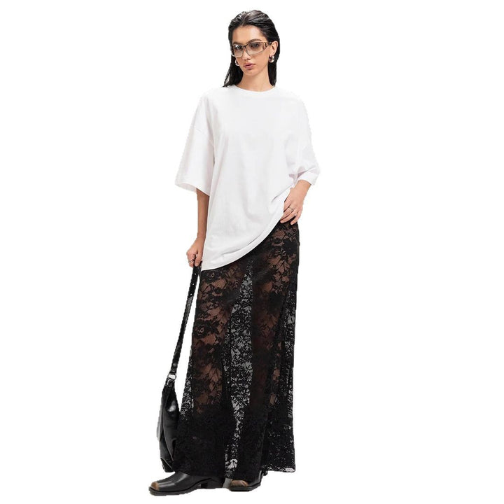Women's loose cotton shirt and long sheer lace skirt Mune Fashion