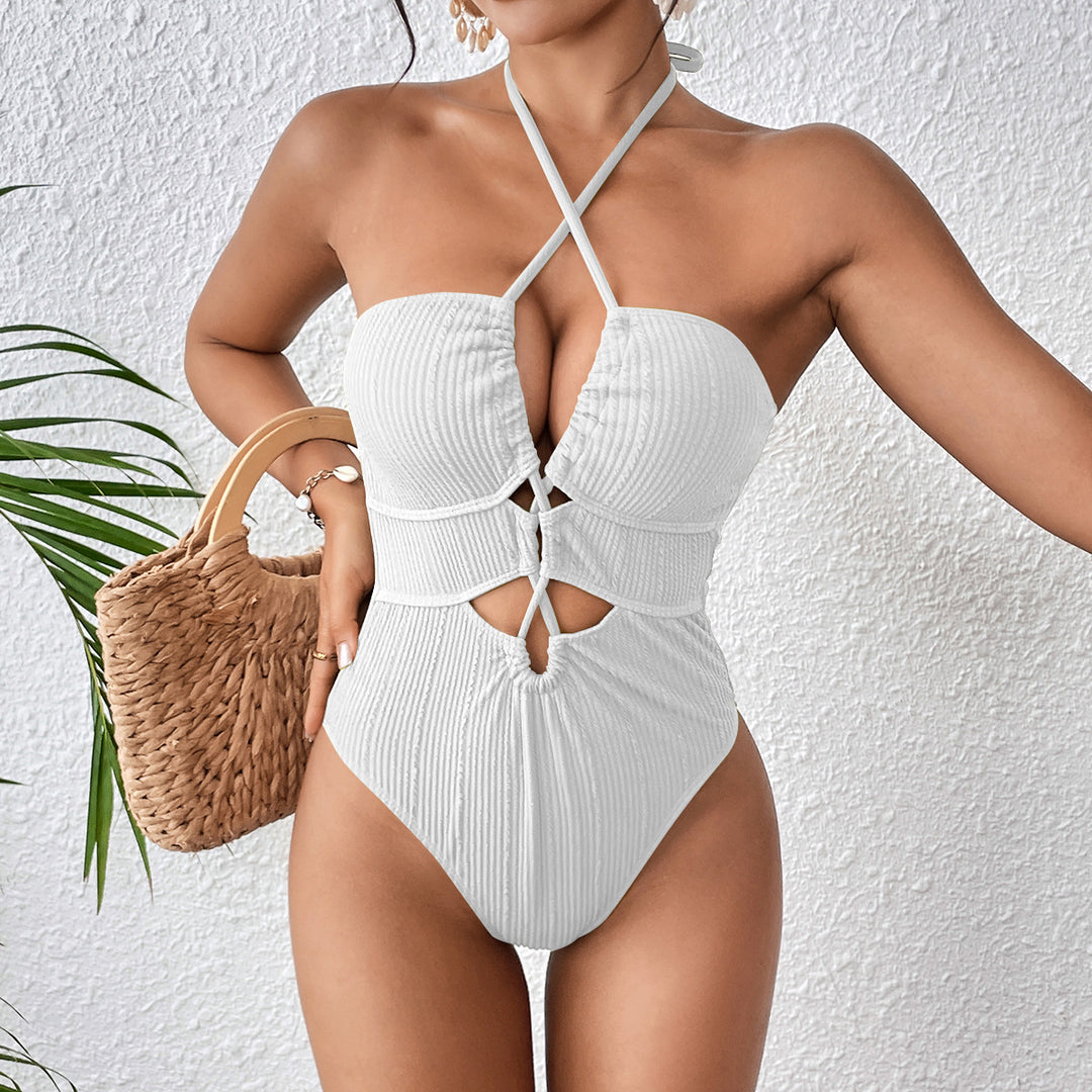 Women High-Cut Swimsuit with Cut-Outs and Trendy Straps Mune Fashion