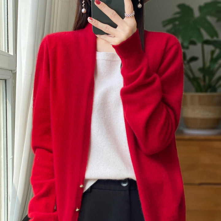 Ladies Open Fine Knit Cardigan in Mohair Look with Straight Hem and Narrow Cuffs Mune Fashion