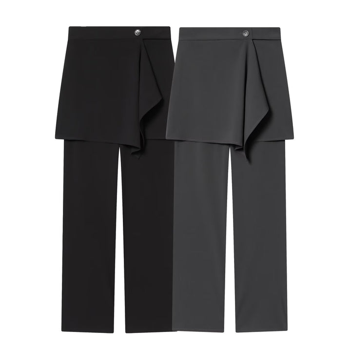 Women's Wide High-Waist Pants with Asymmetrical Wrap Skirt Overlay Mune Fashion