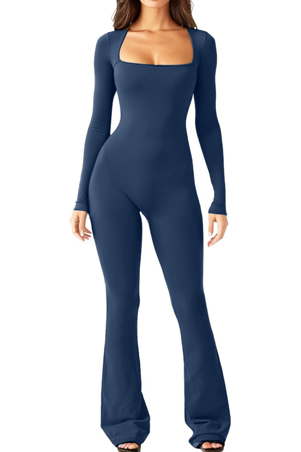 Women's form-fitting long-sleeve jumpsuit with square neckline and flared pants Mune Fashion