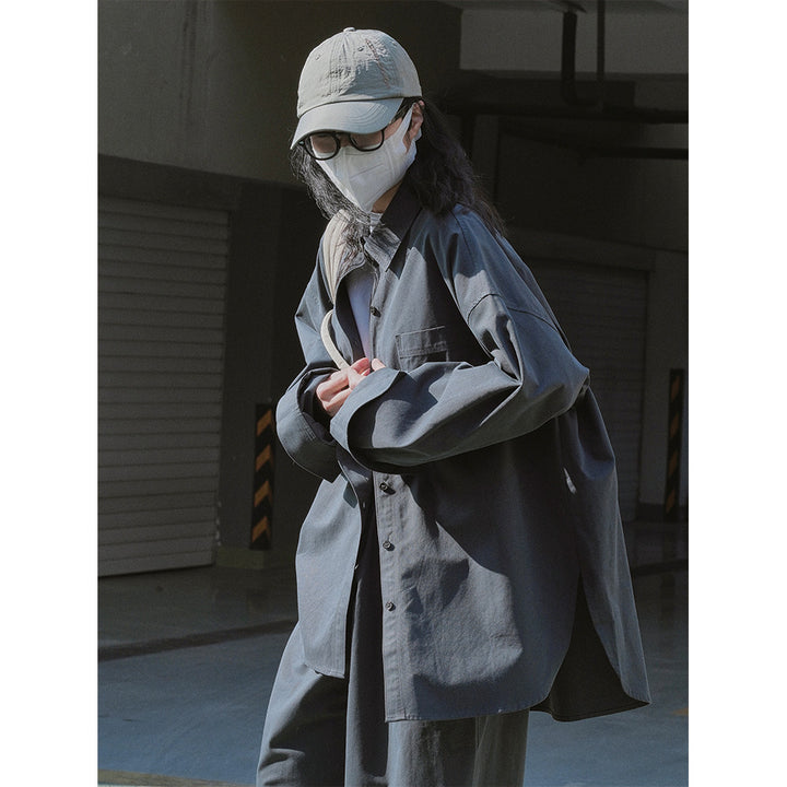 Women Oversize Shirt Jacket with Boxy Silhouette and High-Waist Stretch Waist Pants in Set Mune Fashion