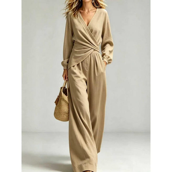 Women's Wrap Jumpsuit with Wide Leg and V-Neck Mune Fashion