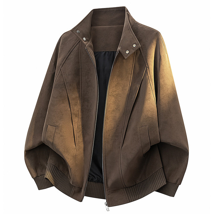 Women's Oversize Velvet-Effect Bomber Jacket with Stand Collar, Snap Button Placket & Ribbed Hem Mune Fashion