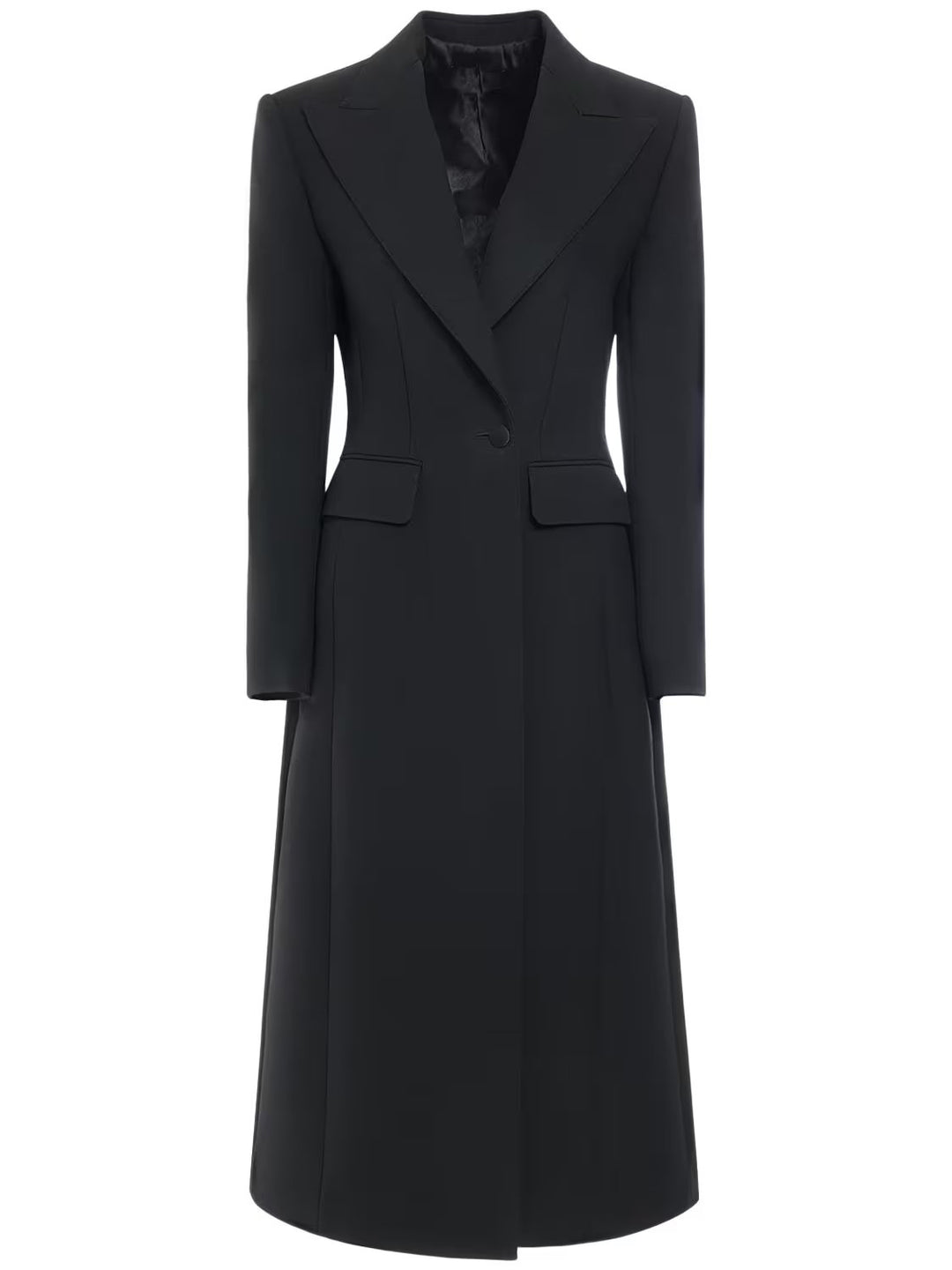 Women's Longline Single-Breasted Coat with Subtle Waist Definition and Peak Lapel Mune Fashion