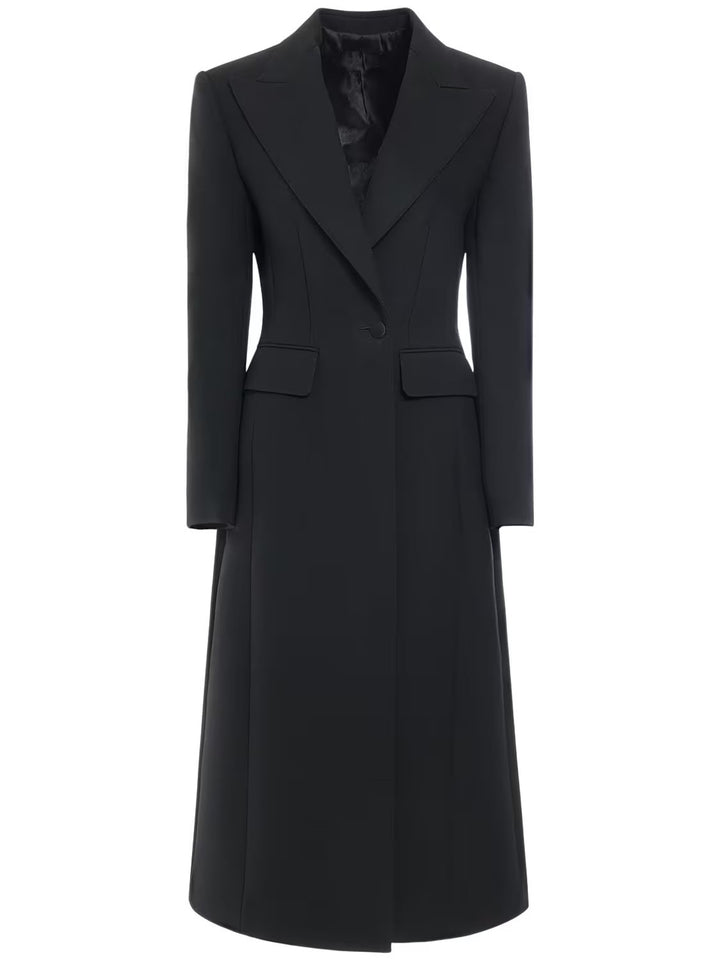Women's Longline Single-Breasted Coat with Subtle Waist Definition and Peak Lapel Mune Fashion
