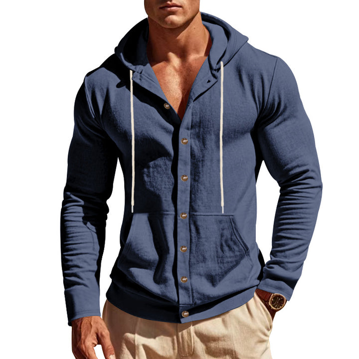 Men's casual hooded jacket with button closure, kangaroo pocket, and fitted cut Mune Fashion