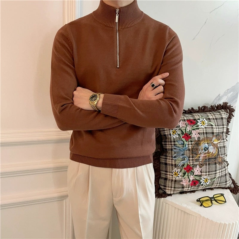 Men's Fine Half-Zip Knit Sweater with Stand-up Collar and Ribbed Cuffs Mune Fashion