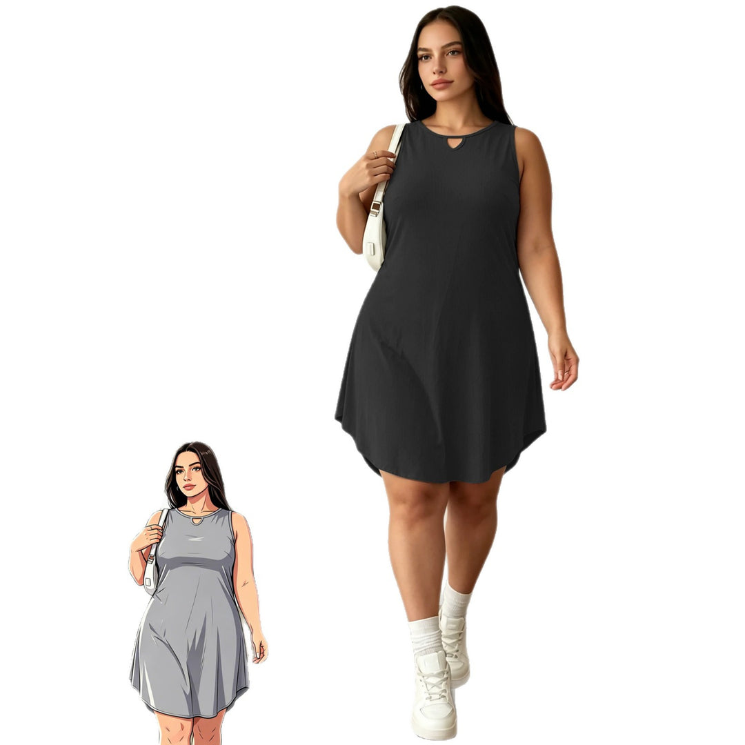 Women Sleeveless A-Line Midi Dress with Side Pockets and V-Neck Mune Fashion