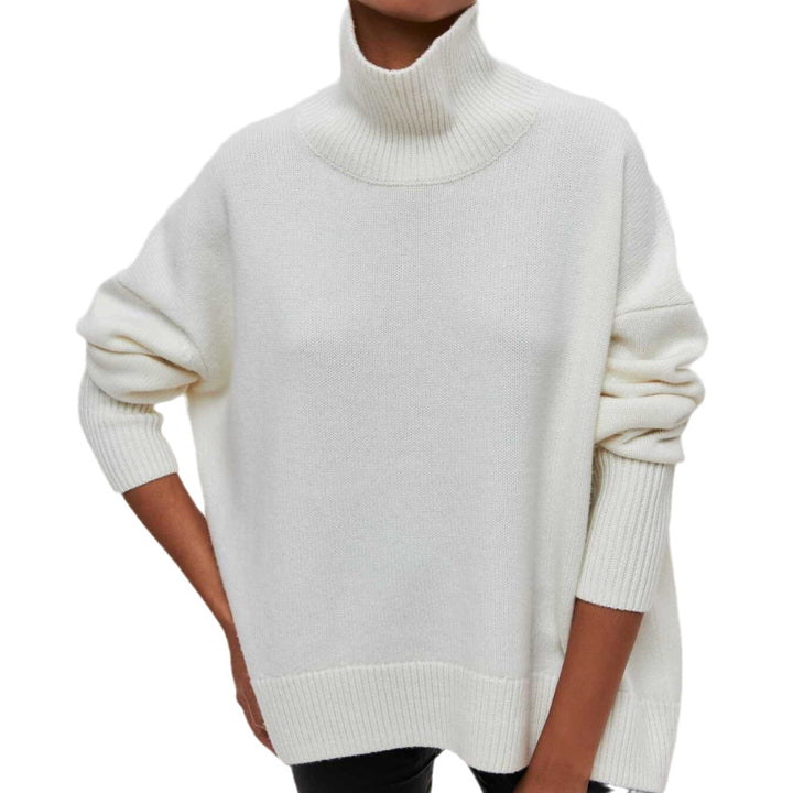 Women Cozy Oversized Turtleneck Sweater with Concealed Side Slits and Extra Long Ribbed Hem Mune Fashion