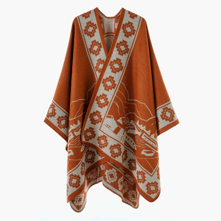 Women’s Throw Cape made of Jacquard knit with graphic ornament pattern Mune Fashion