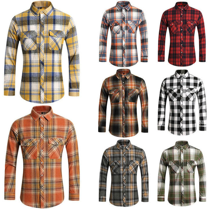 Men's checkered flannel shirt with double breast pockets and kent collar Mune Fashion