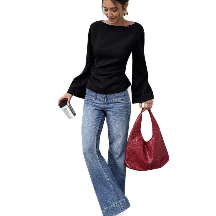 Women Bootneck-Long sleeve shirt with wide cuff sleeve and fitted side seam Mune Fashion