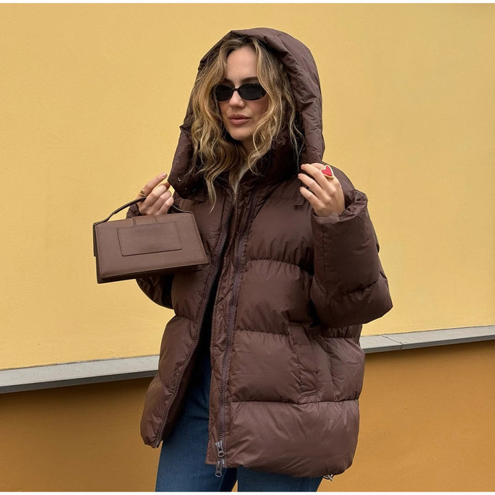 Women Padded Oversized Padded Jacket with Volume Sleeves and Removable Hooded Collar Mune Fashion