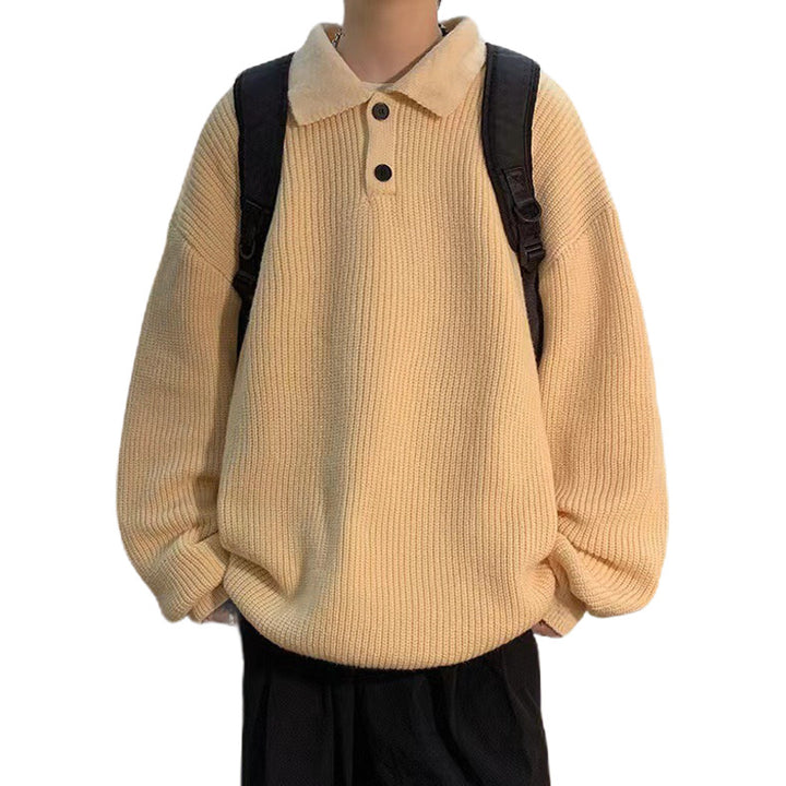 Ladies Comfortable Chunky Knit Sweater with Collar Mune Fashion