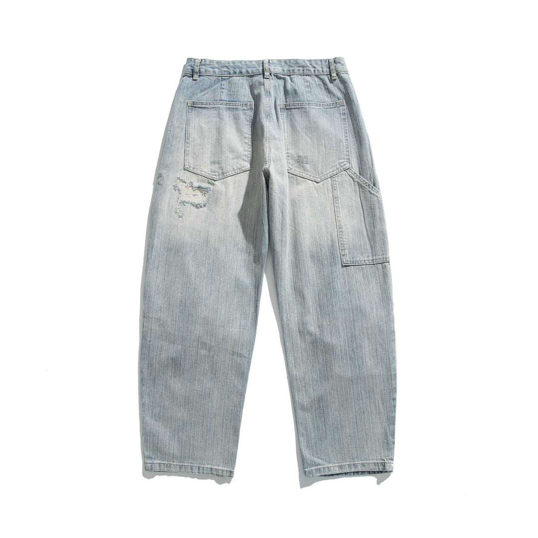 Men's Casual Straight-Leg Jeans with Destroyed Details and Mid-Rise Mune Fashion