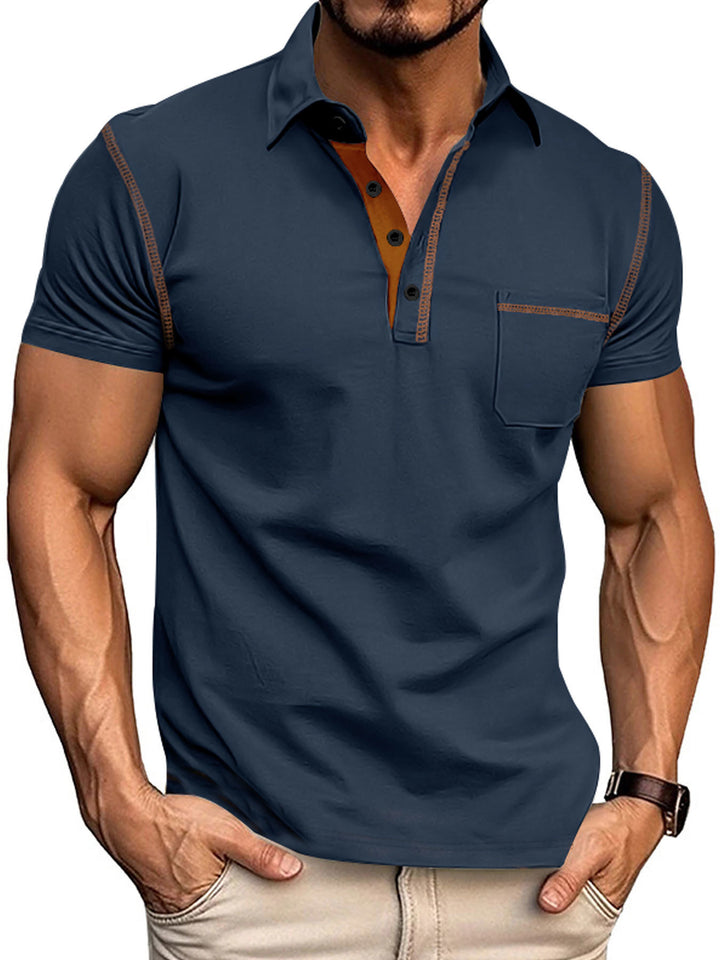 Men's short sleeve polo with chest pocket, contrasting quilted seam and shirt collar Mune Fashion