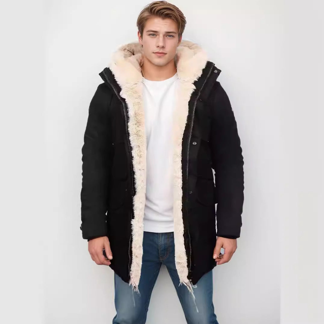 Men's parka in field style with teddy lining in hood, patch pockets and snap fastening Mune Fashion