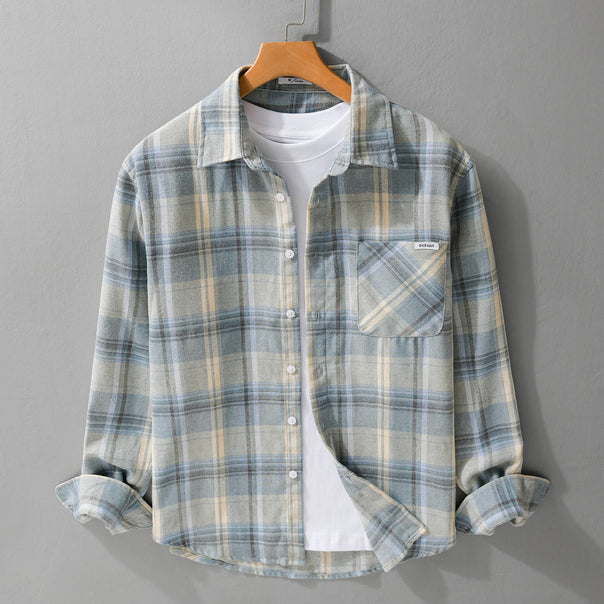 Men's Checked Lightweight Flannel Overshirt with Chest Pocket and Relaxed Fit Mune Fashion