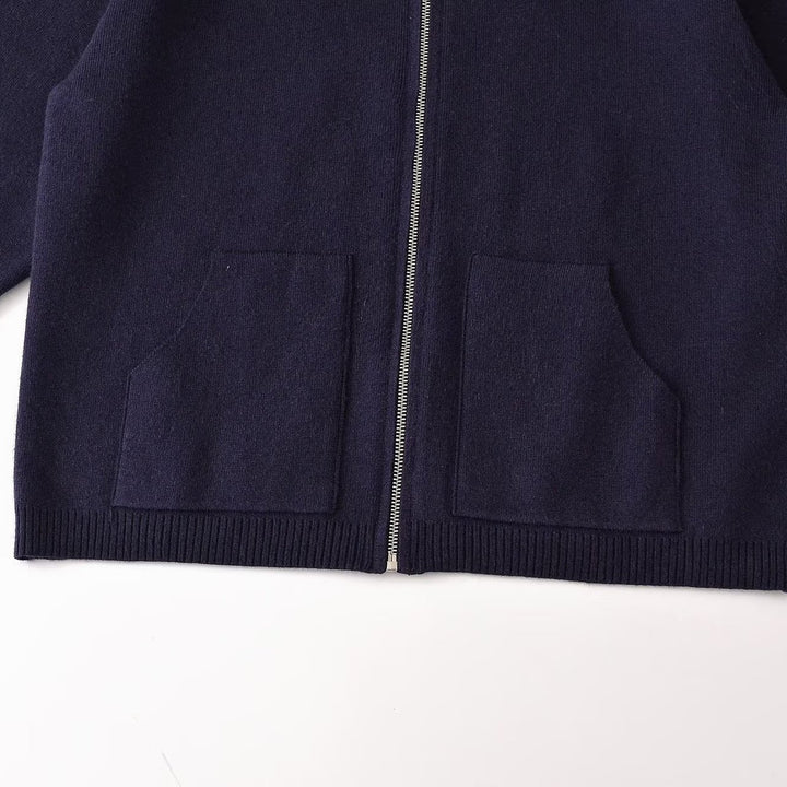 Women's Chunky Knit Oversized Zip Jacket with Stand-Up Collar and Patch Pockets Mune Fashion