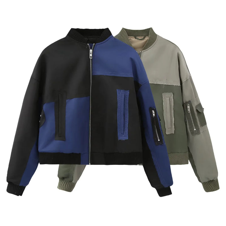 Women’s urban bomber jacket with contrast panels, oversized silhouette, front and arm pockets Mune Fashion