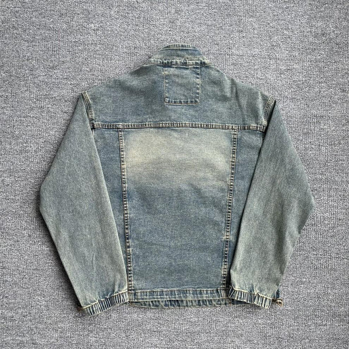 Men's Fashionable Denim Jacket with Stand-up Collar Mune Fashion