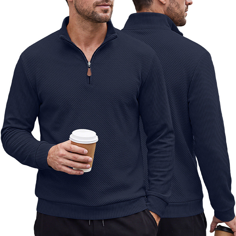 Men's ribbed knitted polo with half zip and stand-up collar Mune Fashion