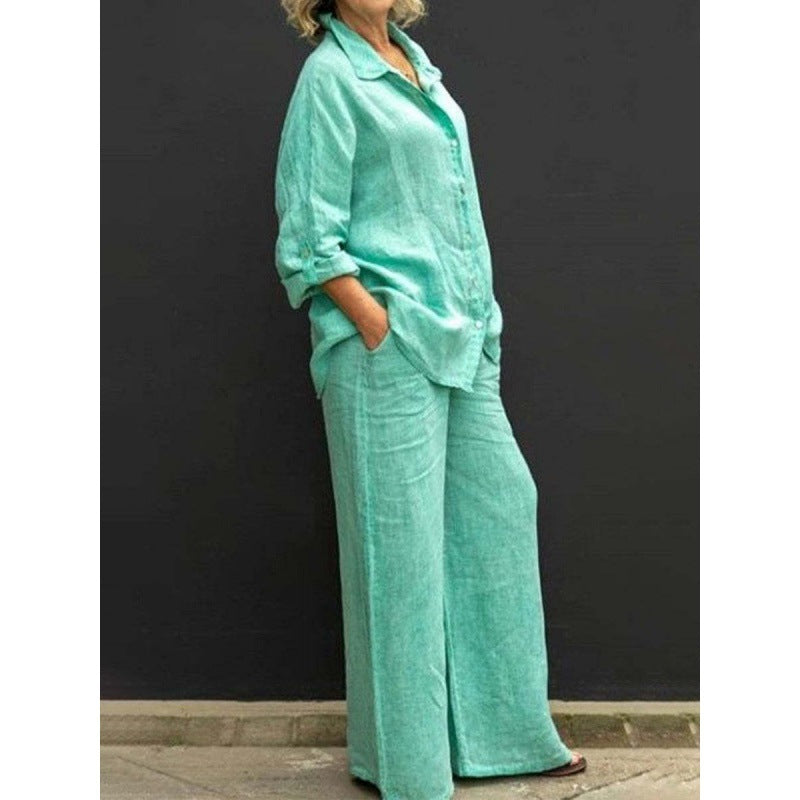Women's Relaxed-Buttondown-Shirt and High-Waist-Palazzo in Linen Look Mune Fashion