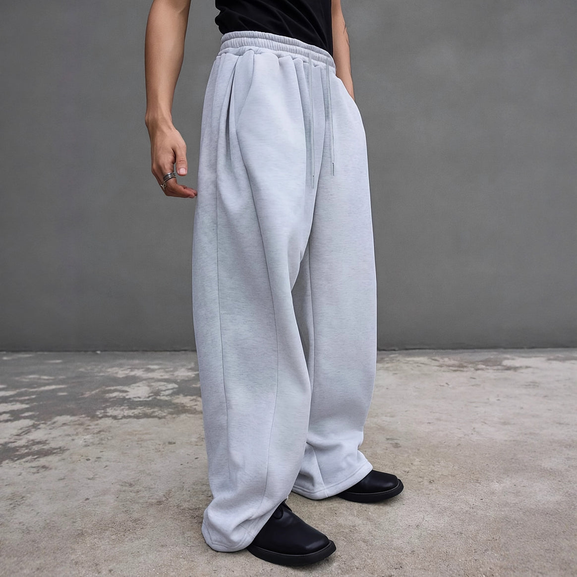 Men's Wide Oversize Sweatpants with Drawstring Waist, Fleece Lining & Side Pockets Mune Fashion