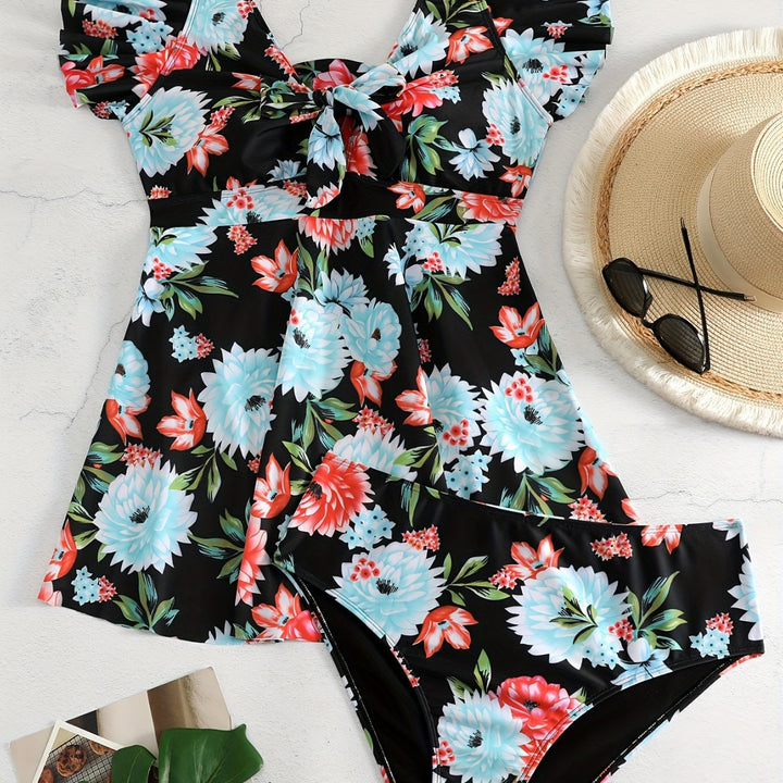 Women's One-Piece Swimsuit with Ruffle Details and Floral Design Mune Fashion