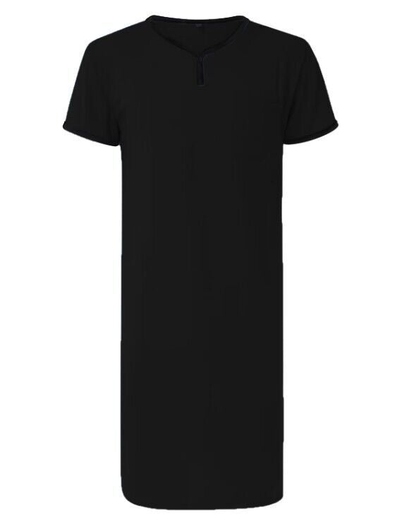 Men's long cotton sleep shirt with Henley collar Mune Fashion