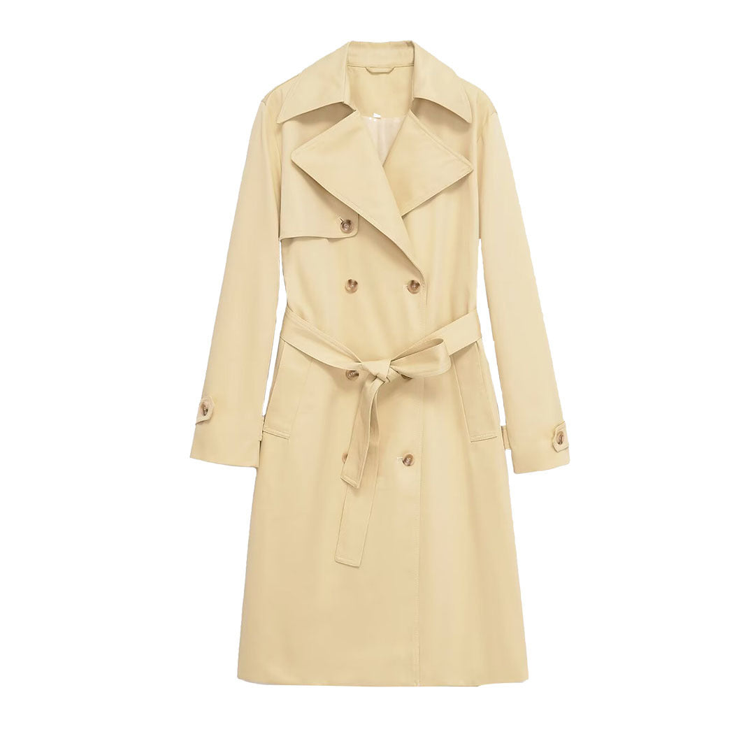 Women's midi trench coat made of lightweight functional fabric with tied belt and storm flap Mune Fashion